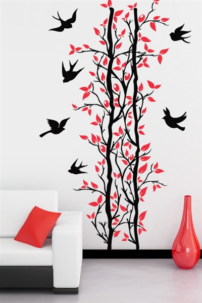 Branch with Flying Birds- natural wall art design ideas