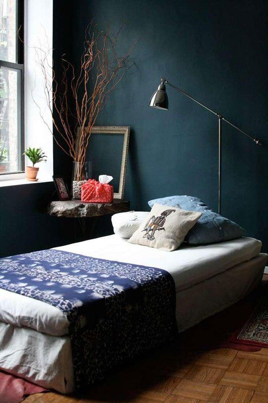 dark bedroom navy paint bed walls colors bedrooms colour decor interior painting schlafzimmer petrol rooms finishes