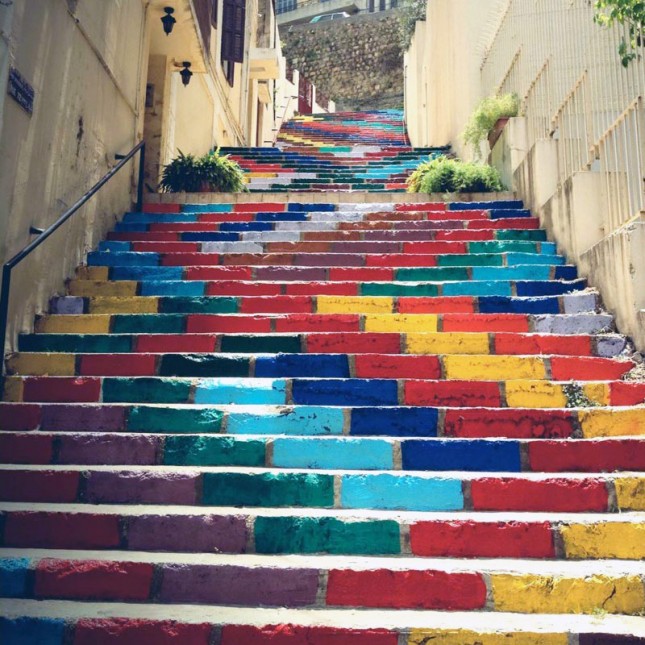 Rainbow Bricks Stair decals ideas