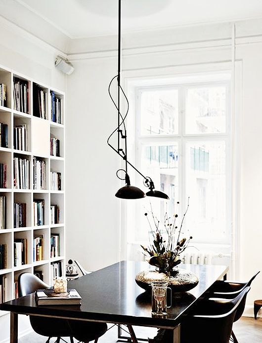 black white dining space