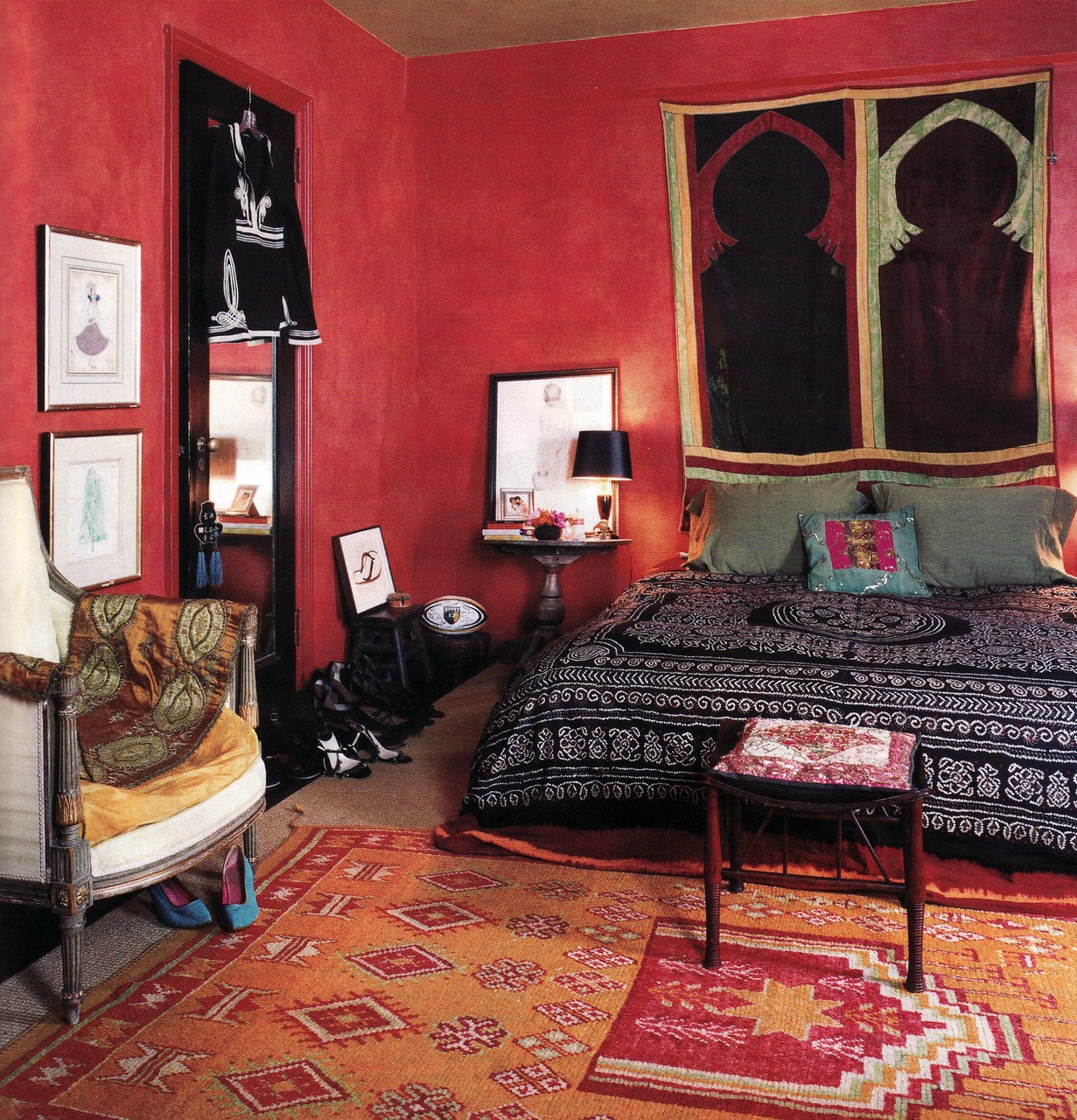 superb design of a Bohemian inspired bedroom with exotic and Indian inspiration