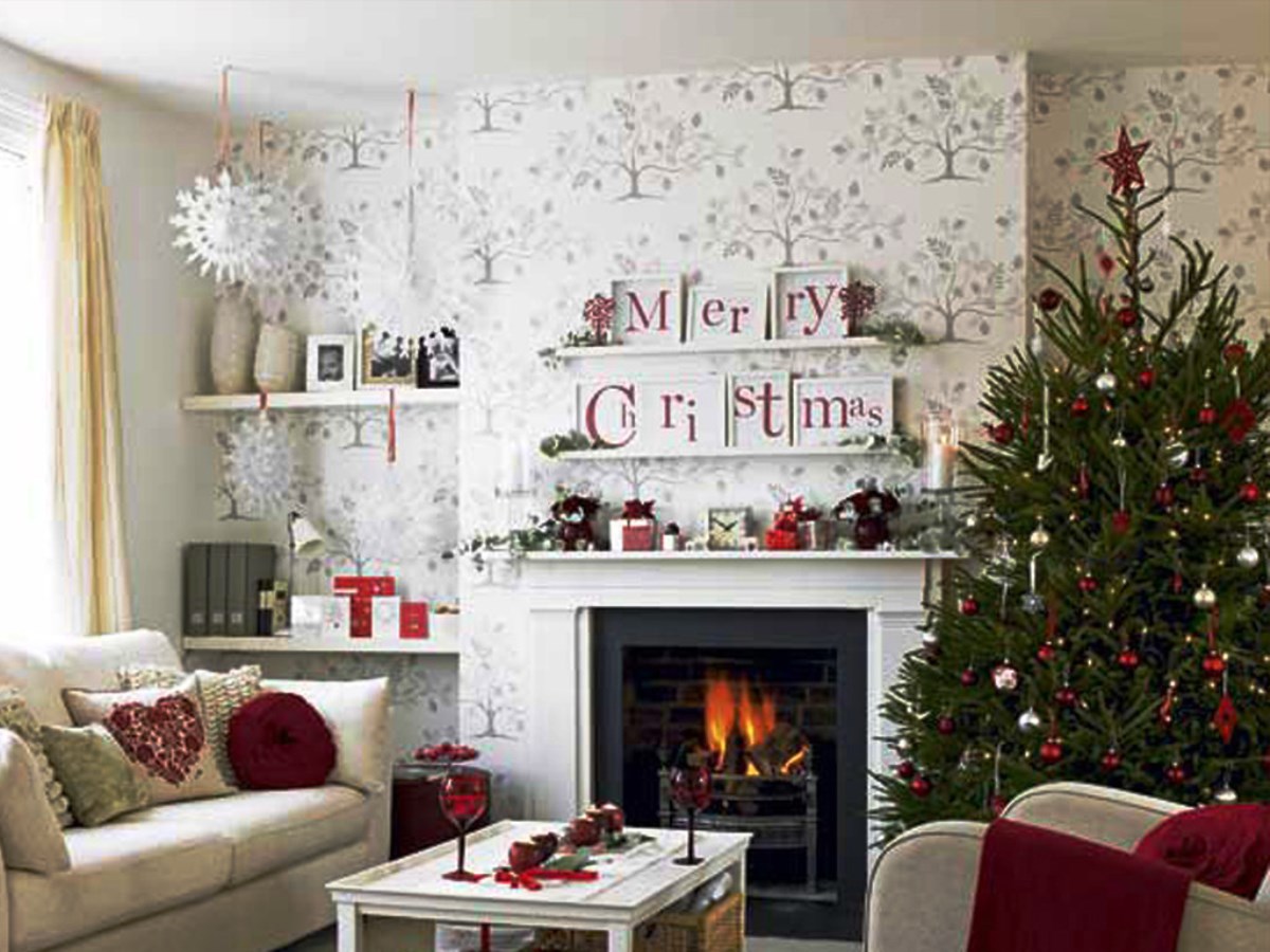 living room with christmas decor