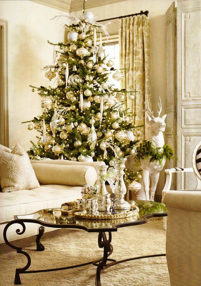 Glamorous Pottery Barn Christmas Living Room Decorating Idea in White Color Nuance