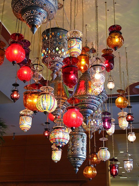 Moroccan lanterns for lounge area and hanging table centerpieces