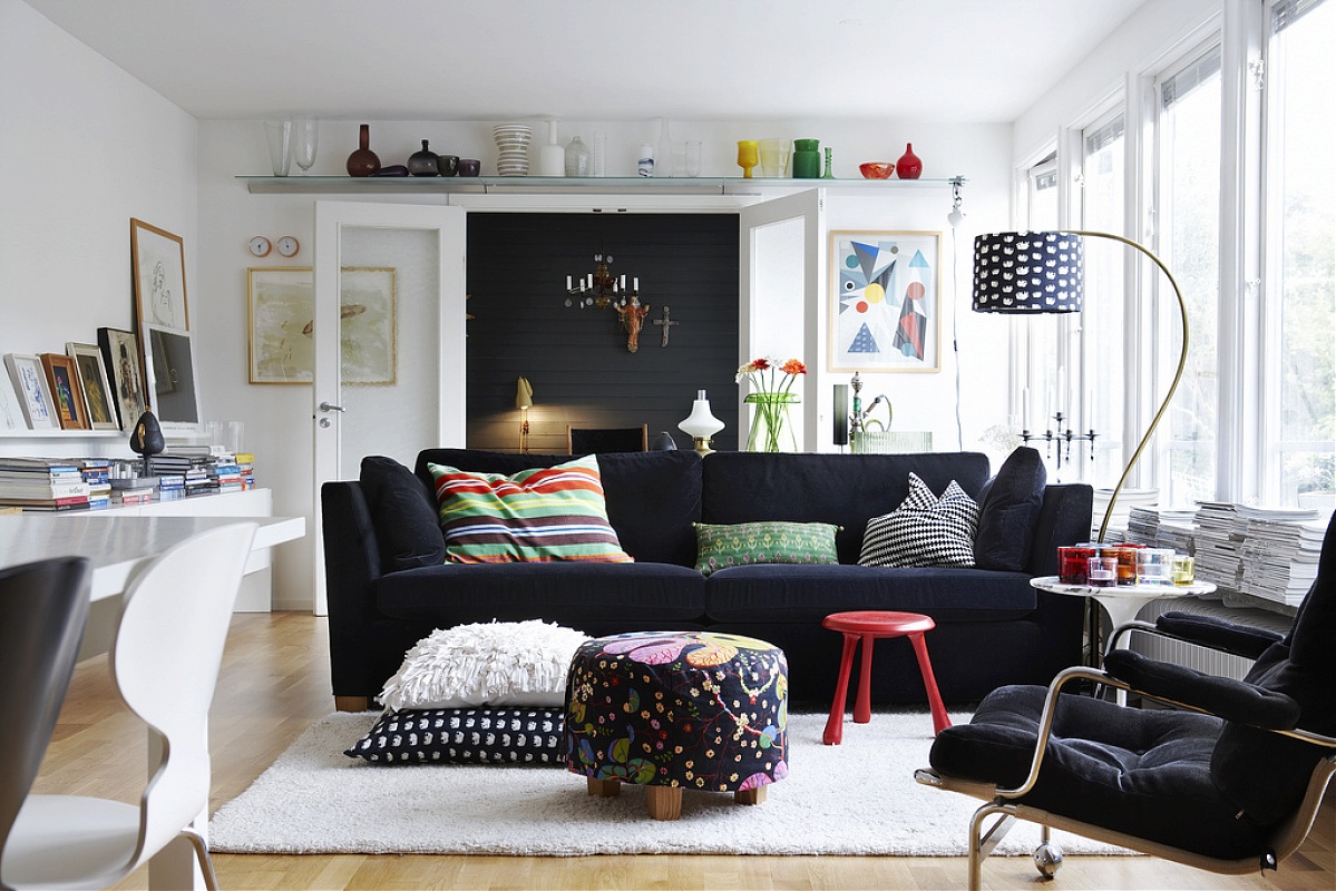 White Living Room Interior Design Ideas, Black Couch Living Room Ideas