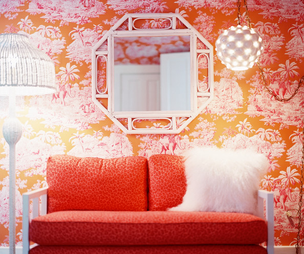 Red Living Room Pink orange wallpaper