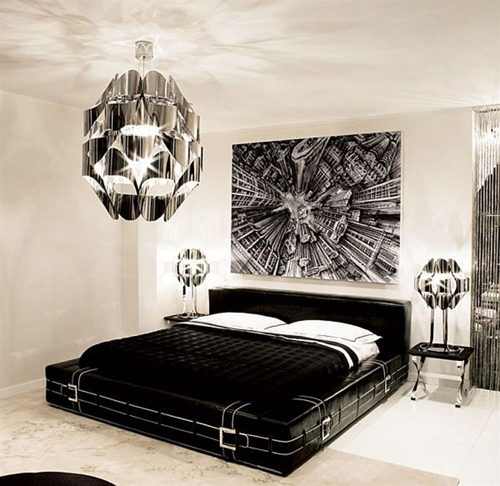 ideias legais de design de quarto em preto e branco