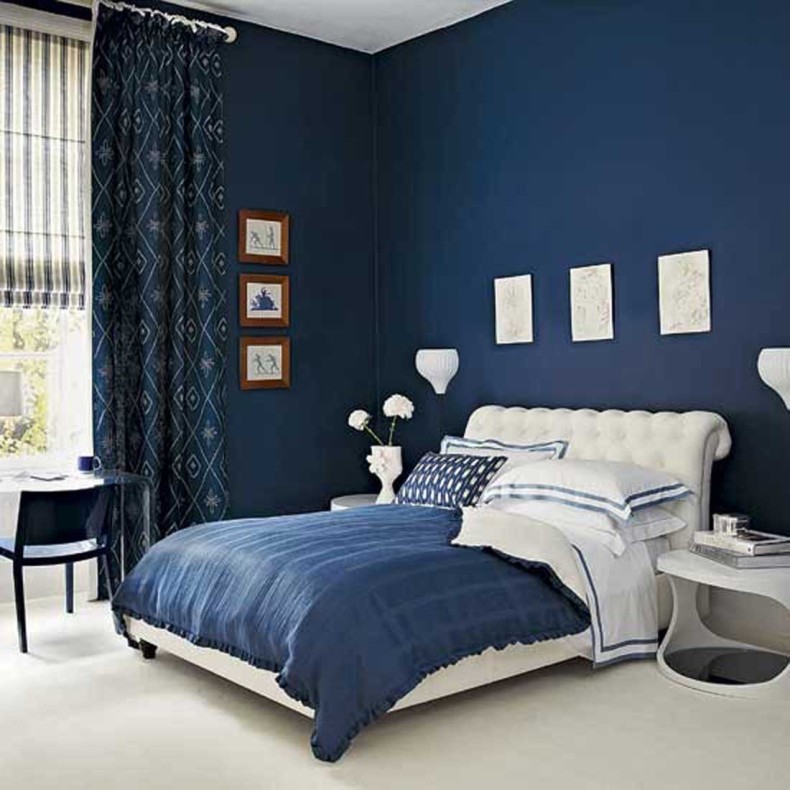 dark blue and brown bedroom ideas design