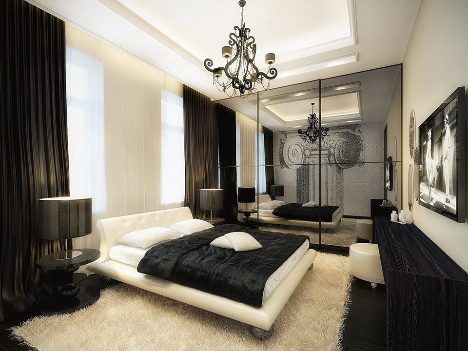 luxurious black and white bedroom
