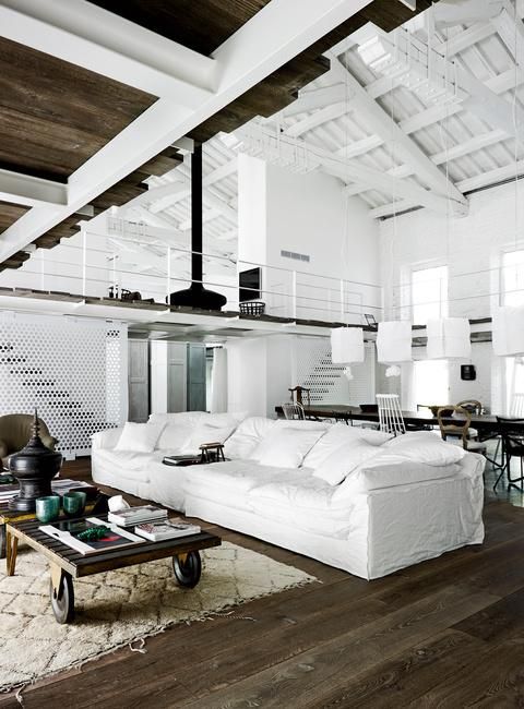 White sofa in loft apartment.