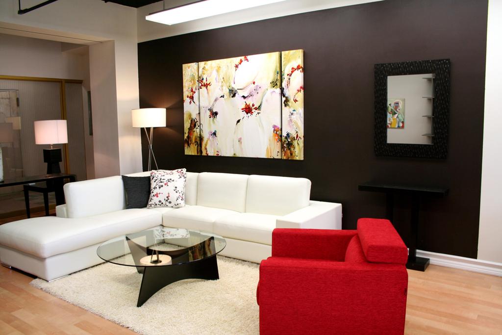 extraordinary best contemporary living room ideas with abstract painting plus small mirror in gray colors wall decors along with sweet white sofas plus red sin