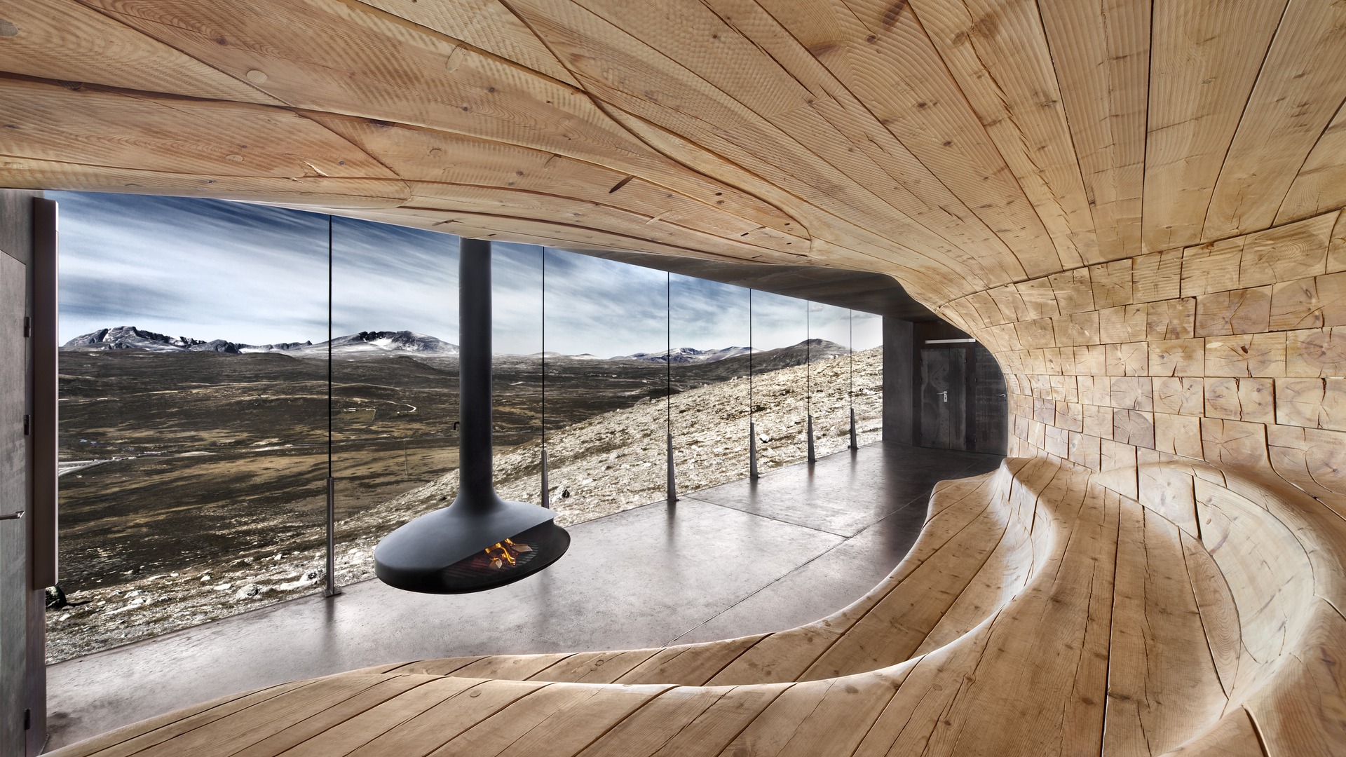 futuristic interior wood design