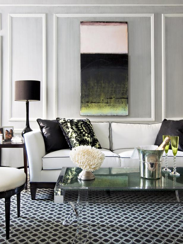 white sofa living room with black white floor