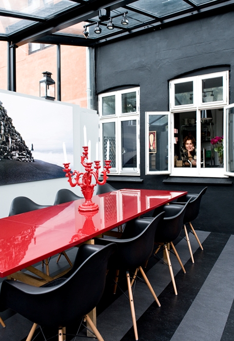 Red Dining Table and Black Table