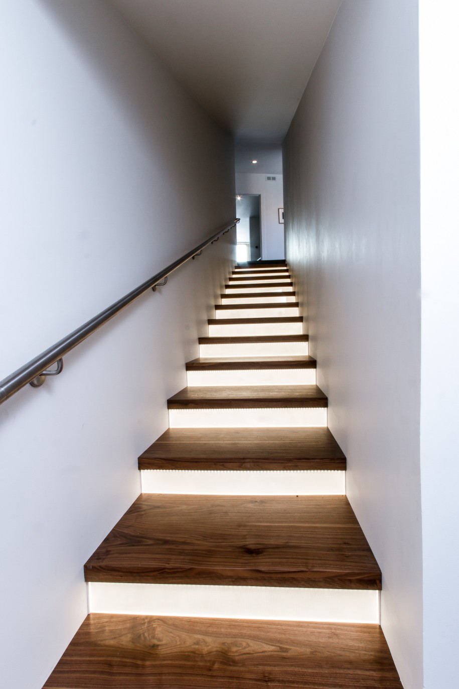 elegant wooden staircase design with modern led lighting style