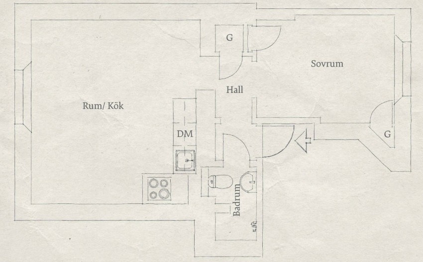 Floor Plan of Small Apartment Located In Stockholm Sweden