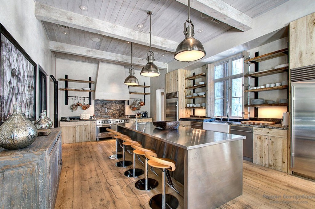 Industrial Kitchen with vaulted Ceiling