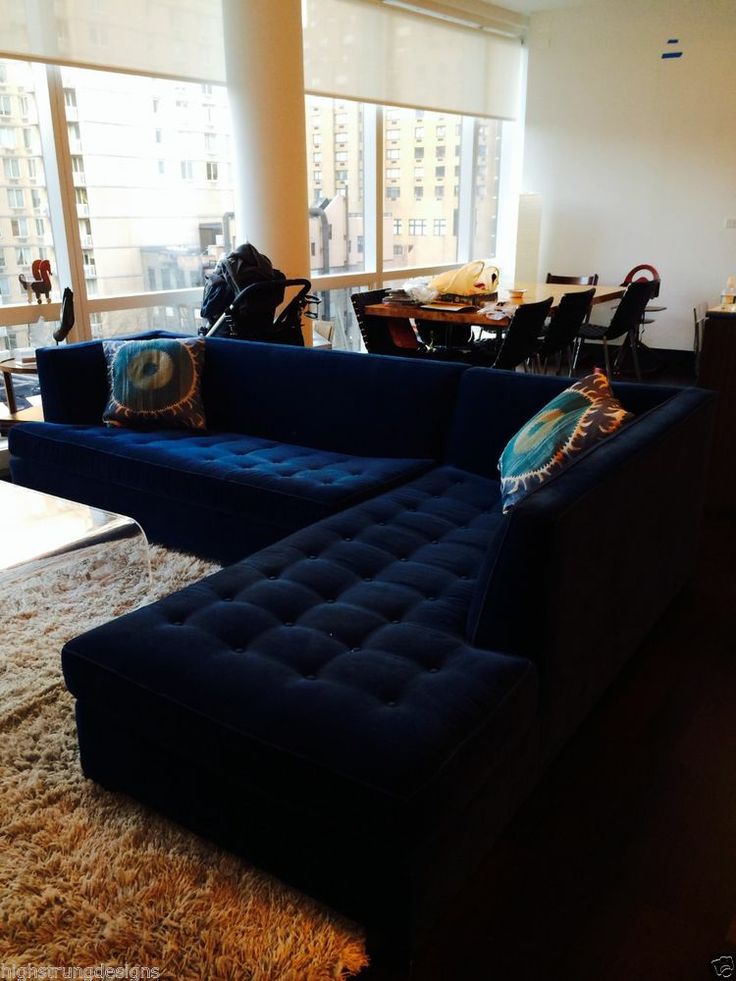 Mitchell Gold Navy Blue Velvet Sofa Design