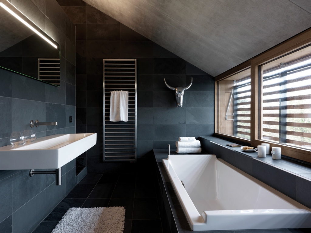 Black Bathroom Inspire With Black Ceramic Wall