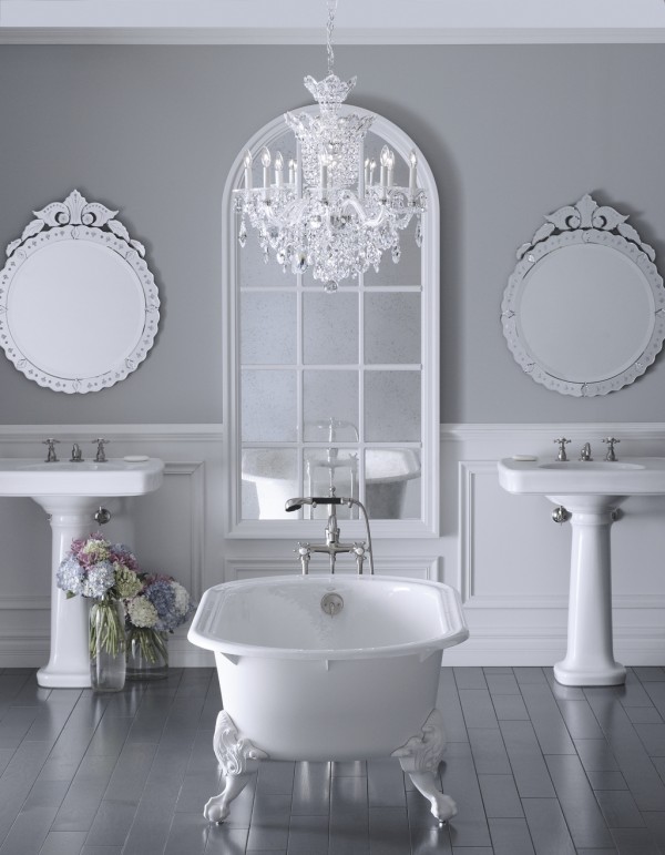 Glamorous bathroom with a glass crystal chandelier