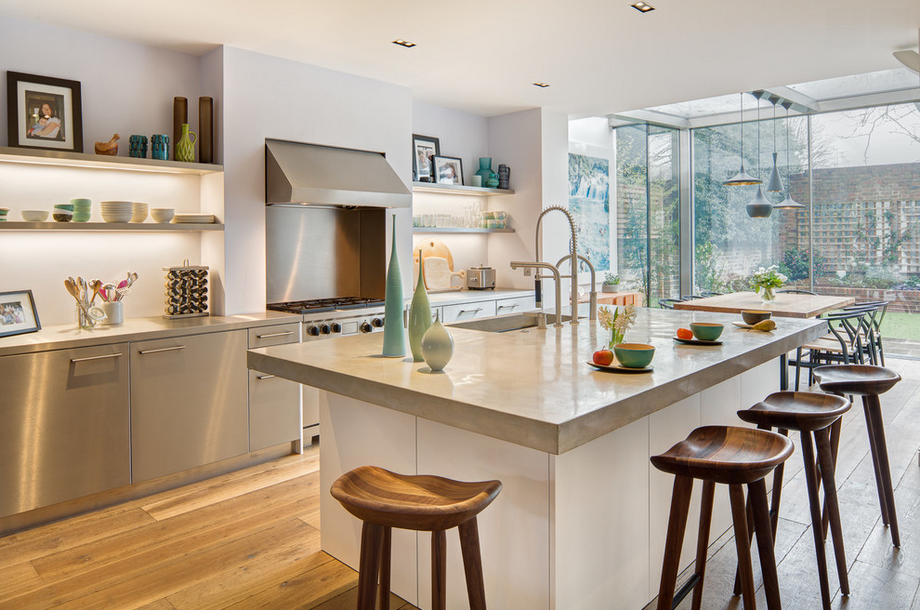 House in Bloomfield road contemporary kitchen With Wooden Stool in london