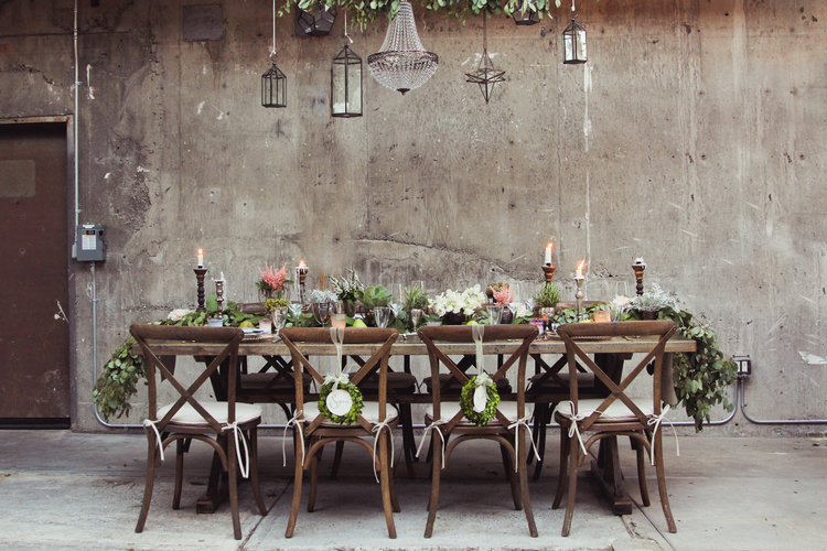 Urban and industrial mixed with rustic table setting.