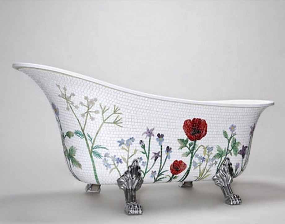 beautiful mosaic pattern in luxurious modern bathtub
