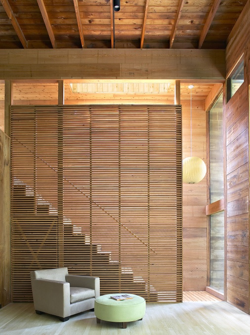 wood slat wall and Staircase Design