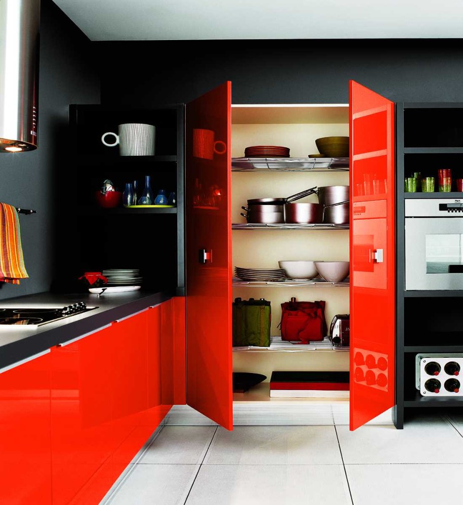 Kitchen Cabinet Design Idea with Red and Black Kitchen Cabinet Decoration
