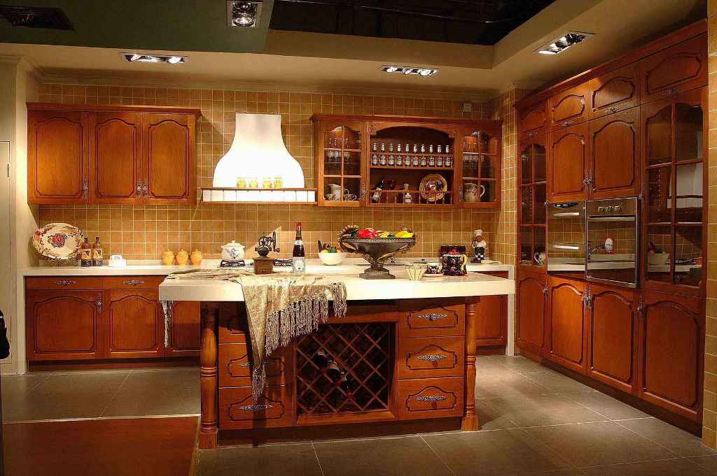 wooden kitchen with beautiful lighting