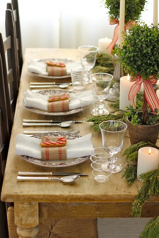 Festive table with green decor