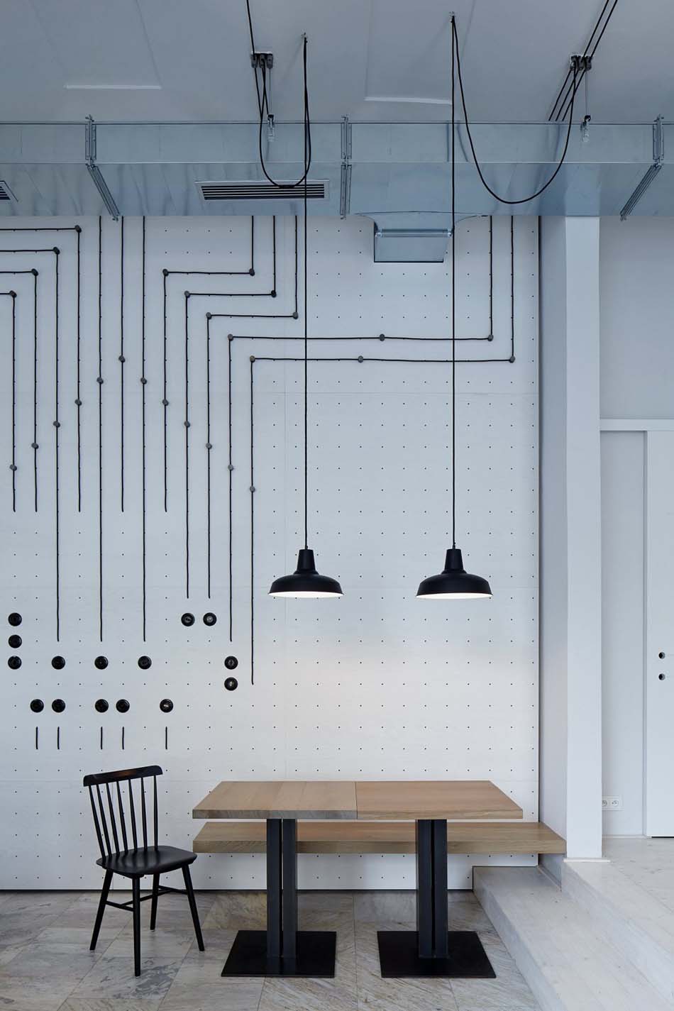 bistro cafe with a minimalist, artistic design concept
