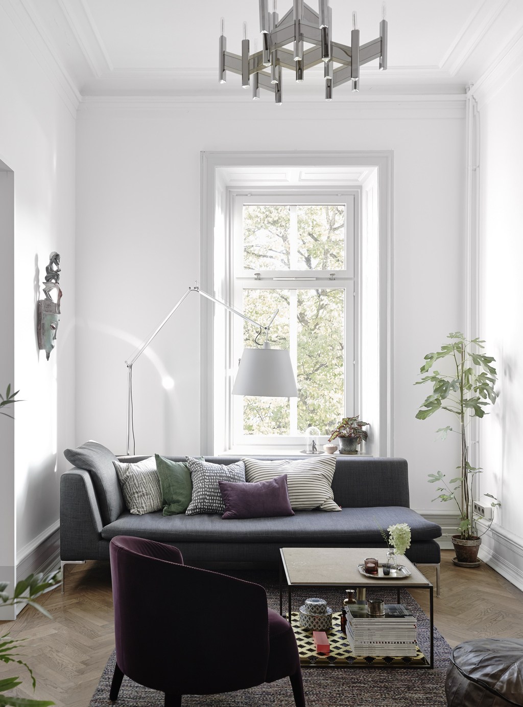 scandinavian Living room with beautiful sofa pillows
