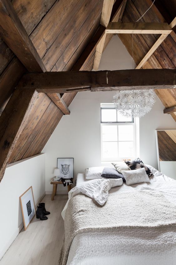 wooden attic bedroom
