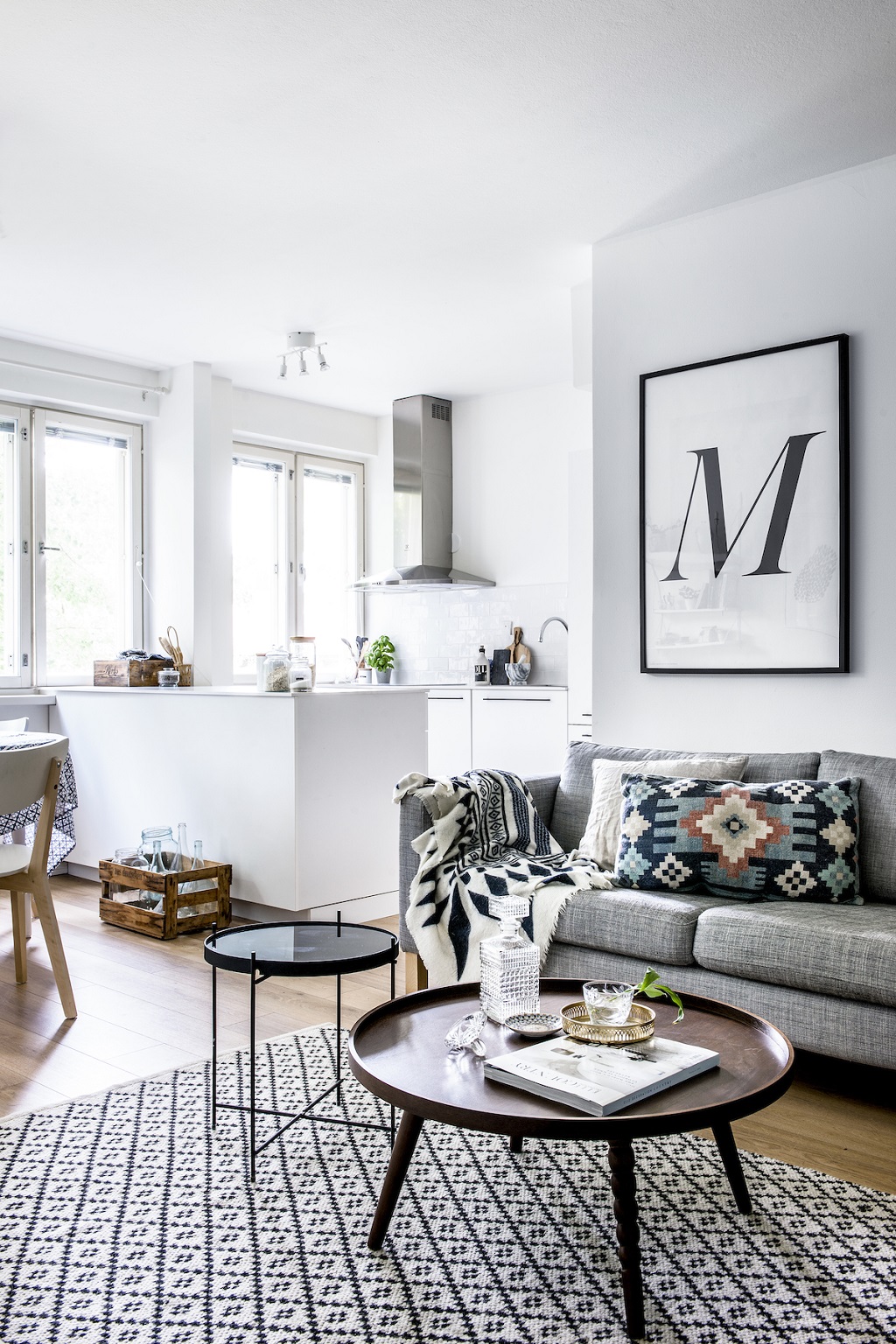 Bright Nordic Style Kitchen and Living Room Apartment Interior By Laura Seppanen