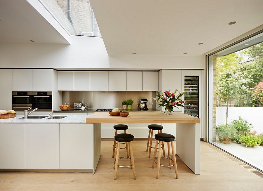 Elegant white Scandinavian Style kitchen with skylight