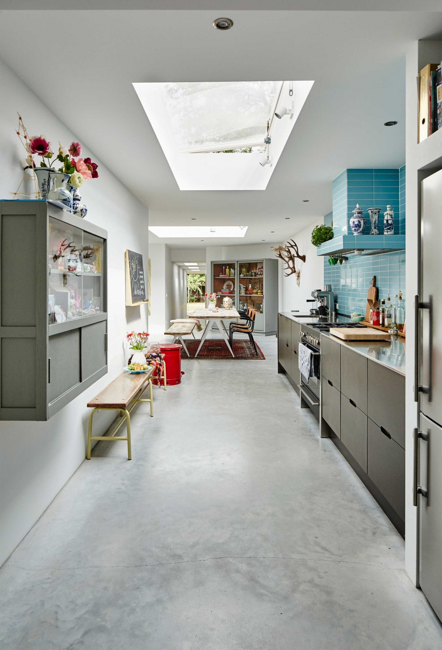 Mix of gray and blue colour kitchen design