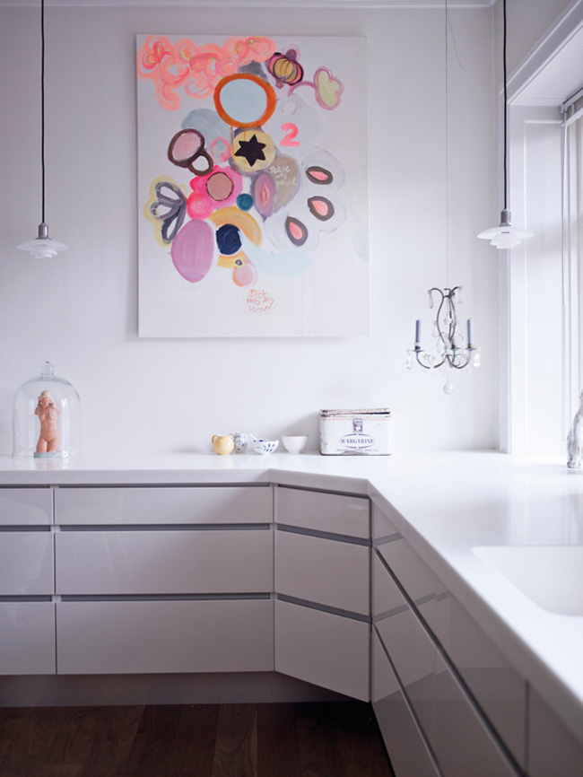 Picture Of Classical Scandinavian Interior With Art Accents in White Kitchen