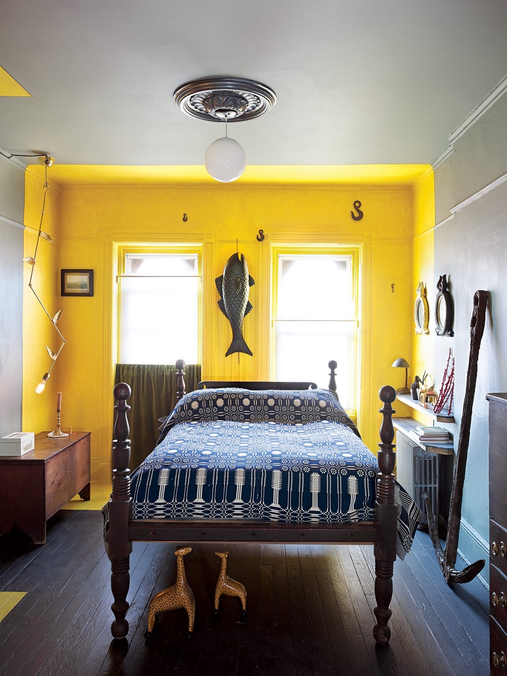 Small Bedroom Yellow walls Wooden Floor