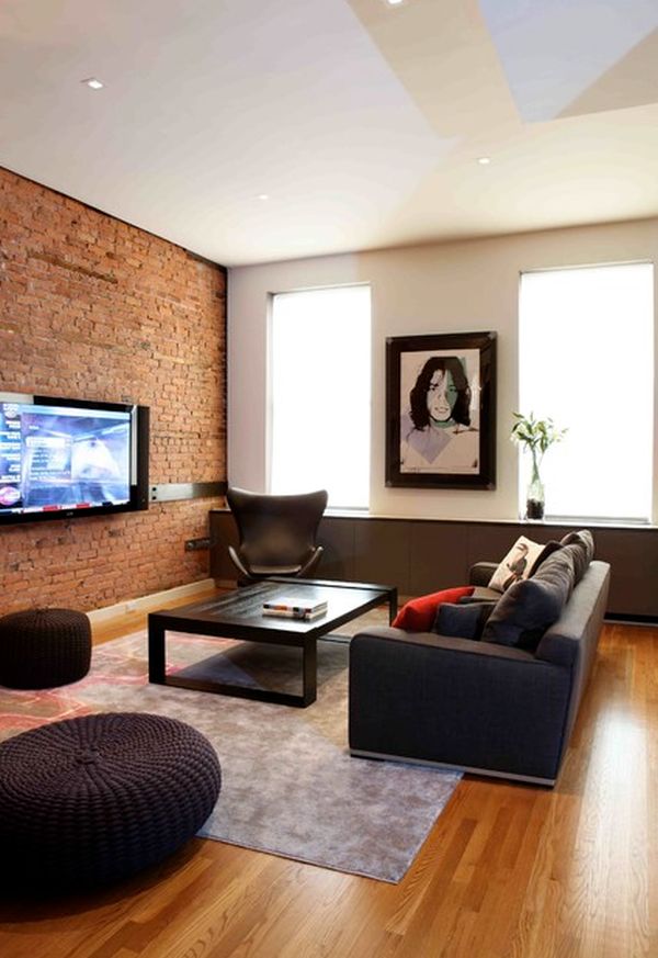 brick wall living room tv mounted