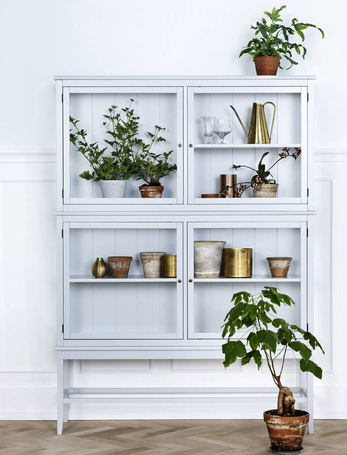 grey glass scandinavian cabinet for plant decor