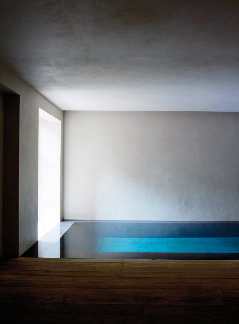 indoor pool made from lava stone
