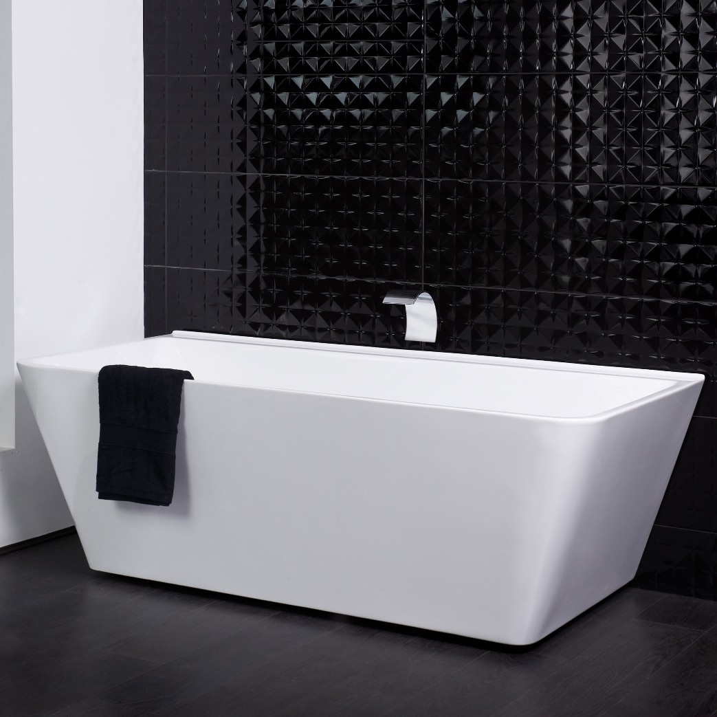 Black Wall Bathroom With White Tub