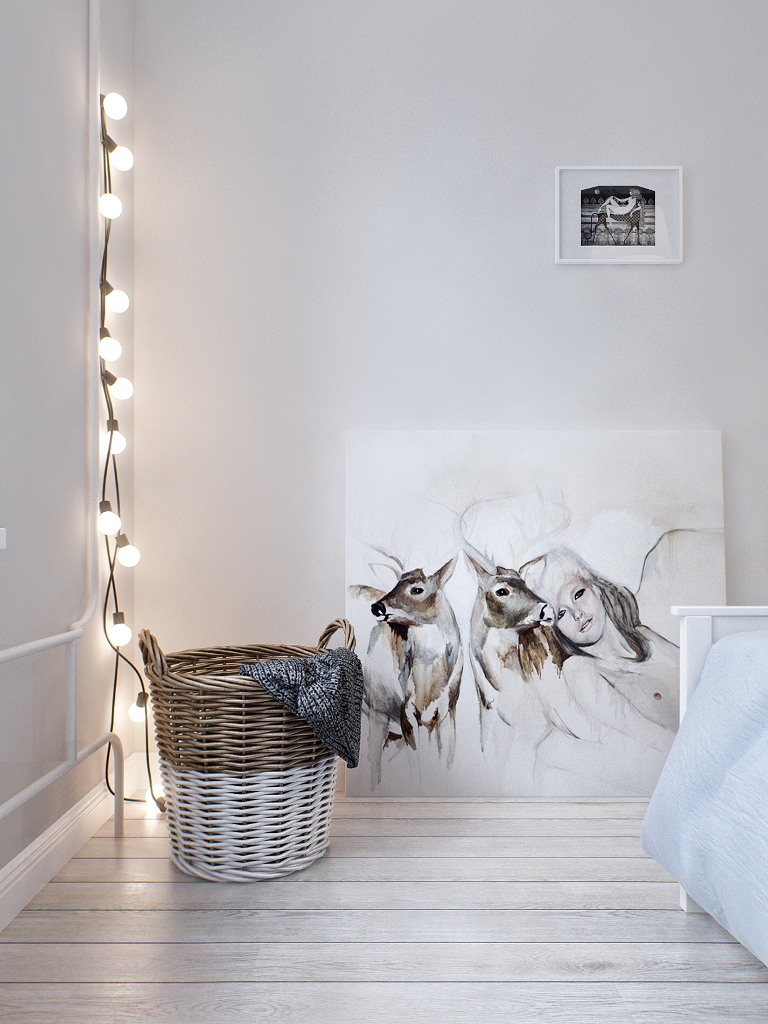 Rattan Basket, lighting, Painting in Bedroom