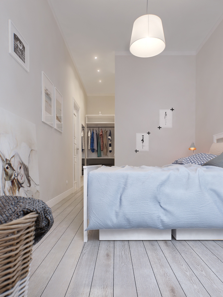 Scandinavian Bedroom Apartment With Wooden Floor