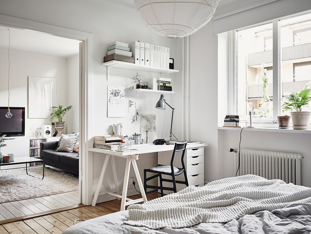 Small Space Office in Scandinavian Bedroom Apartment