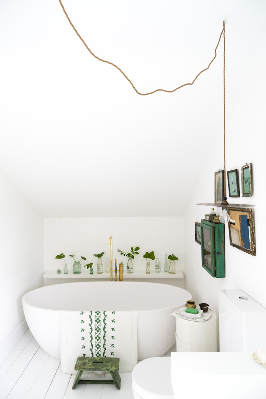 White Bathroom With Green Touch