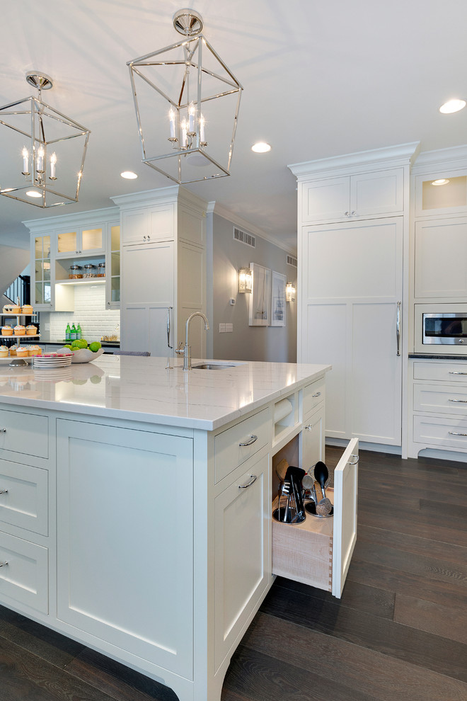 White Kitchen Design With Wooden Floor