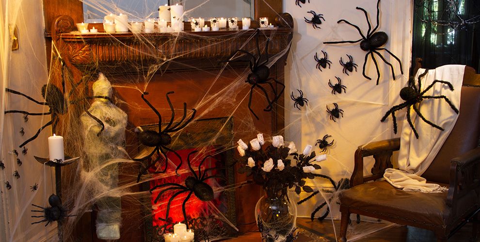 Fireplace Halloween Decorations Spiders