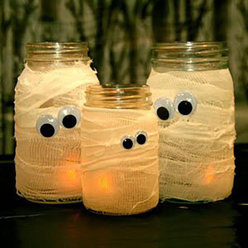 Halloween candle mummy mason jars